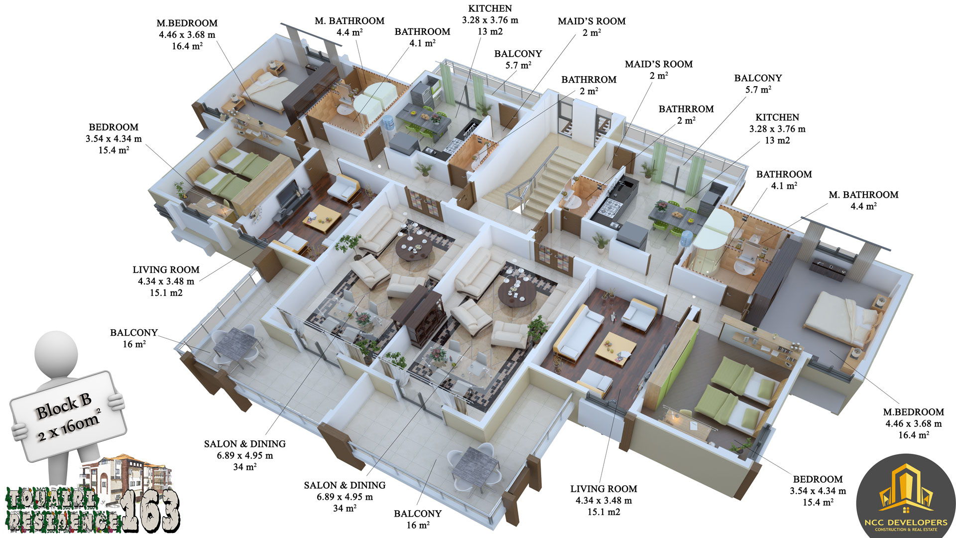 Architecture, engineering & rendering for Touairi Residential building 163.